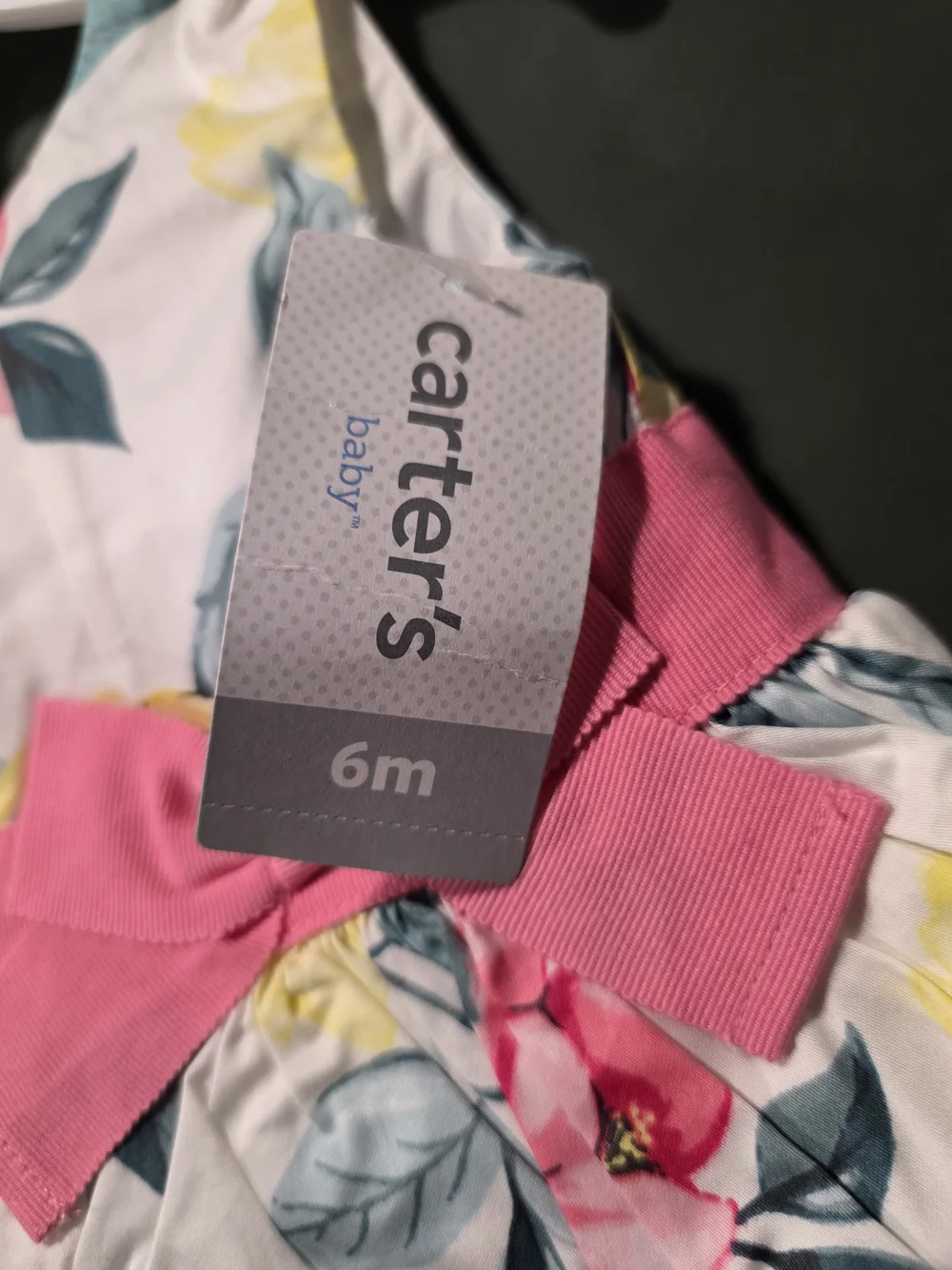 Carter's White Floral Dress with Pink Sash